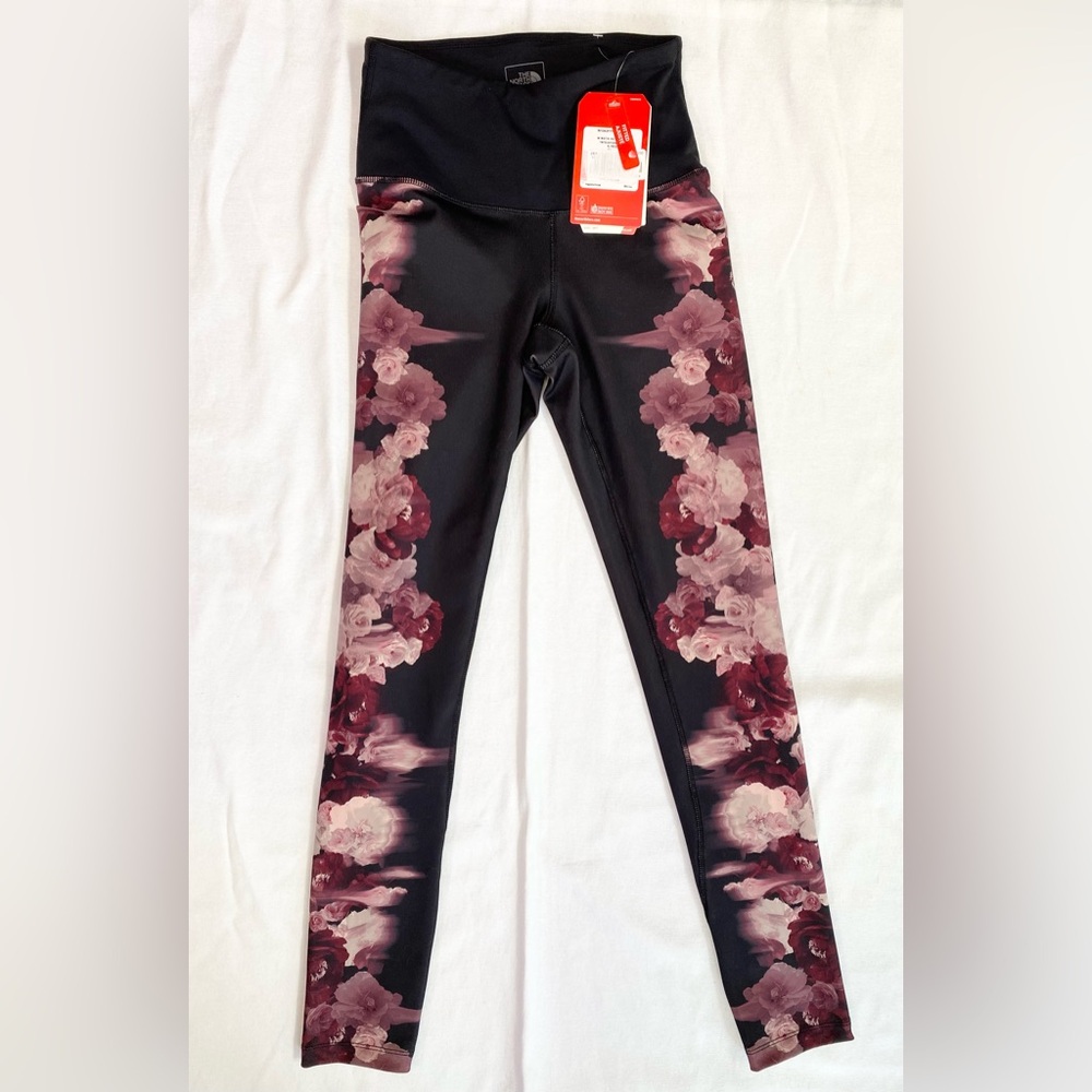 The North face NEW WITH TAGS leggings black with rose design